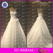 ED Bridal A-Line Sweetheart Neckline Lace Up plissado Organza Alibaba Wedding Dress Tecidos 2017